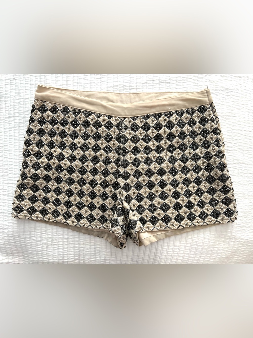 H&M Beige and Black Beaded Geometric Shorts
